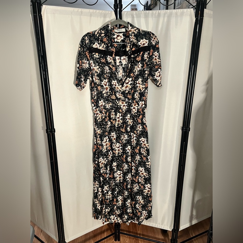 Aura Black Floral Midi Dress